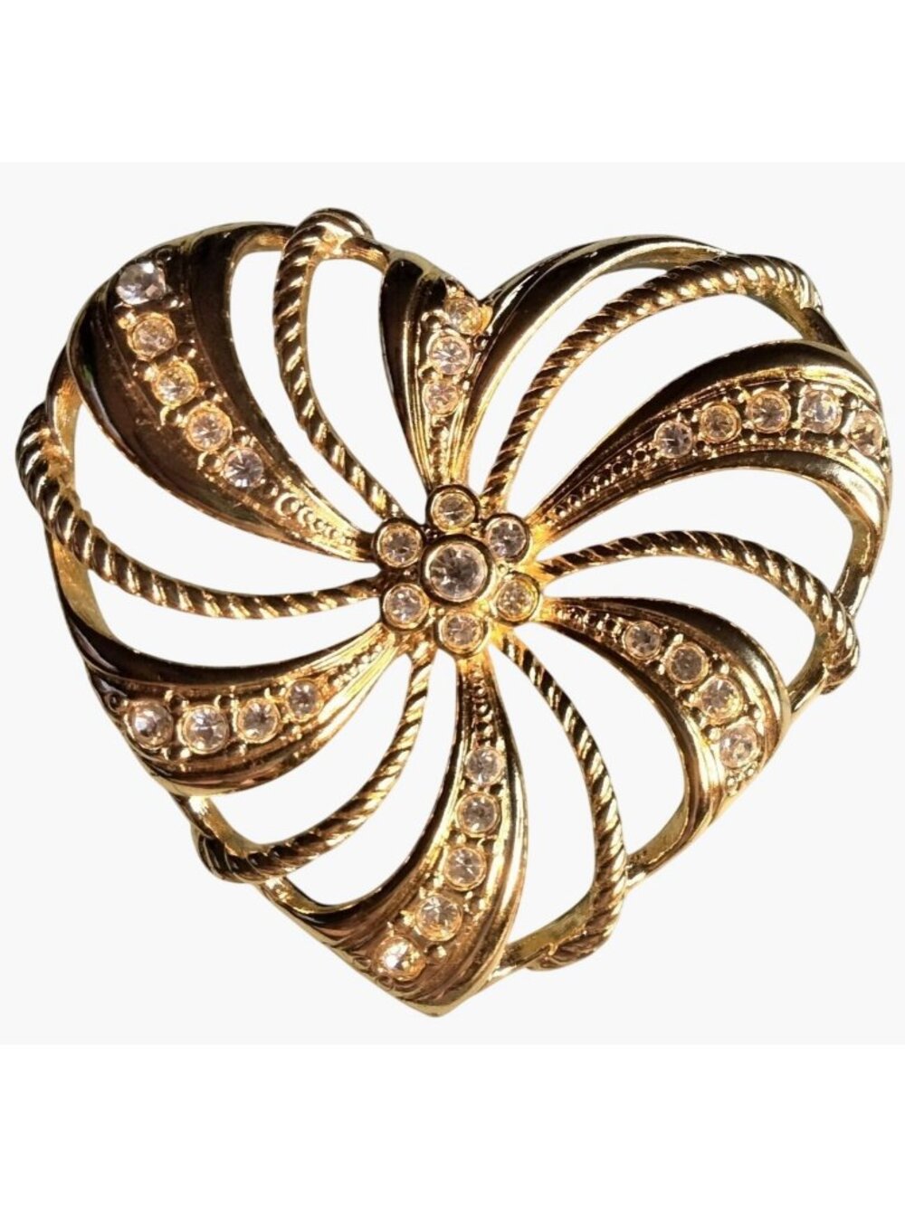 Avon Heart Brooch Rhinestones Pin Elegant Regency Swirl Vintage Wedding
